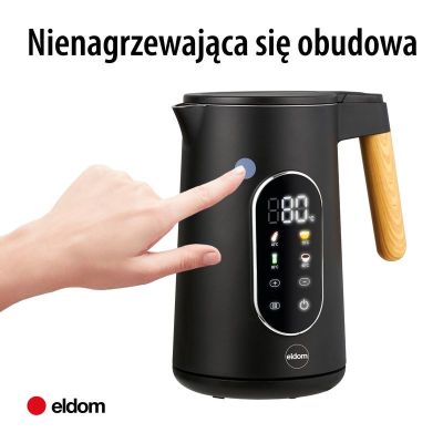 2. ELDOM KABELLOSER WASSERKOCHER MIT TEMPERATURREGELUNG C550 SCHWARZ 5 GESPEICHERTE PROGRAMME: 40, 70, 80, 90, 100°C (KUNSTSTOFF + EDELSTAHL)