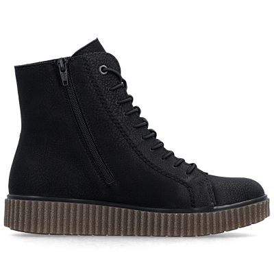 2. Schwarze, gefütterte Plateau-Ankle-Boots für Damen, Modell Rieker Y4308-00