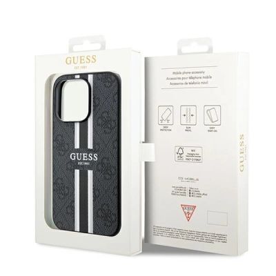 8. Guess 4G Printed Stripes MagSafe-Hülle für iPhone 15 Pro Max – Schwarz