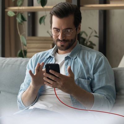 4. SBS TECABLETISSUETCCR USB-C – USB-C-Kabel 1,5 m 60 W geflochten – rot