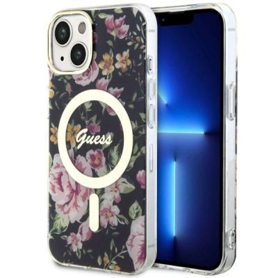 Guess GUHMP14MHCFWSK iPhone 14 Plus 6,7" schwarz/schwarz Hardcase Flower MagSafe
