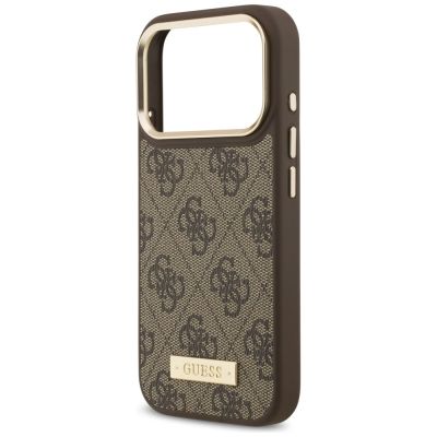 6. Guess 4G Logo Plate MagSafe Hülle für iPhone 17 Pro - braun