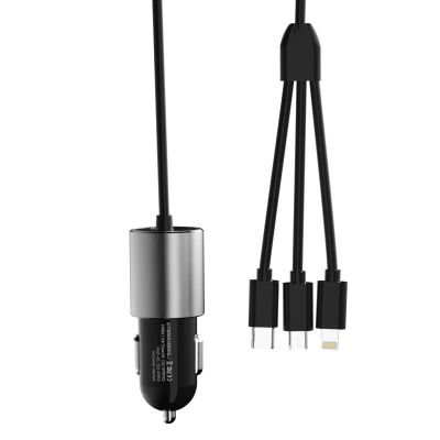10. Dudao 3in1 USB Autoladegerät 3,4 A eingebautes Kabel Lightning / USB Typ C / Micro USB schwarz (R5ProN schwarz)