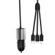 10. Dudao 3in1 USB Autoladegerät 3,4 A eingebautes Kabel Lightning / USB Typ C / Micro USB schwarz (R5ProN schwarz)