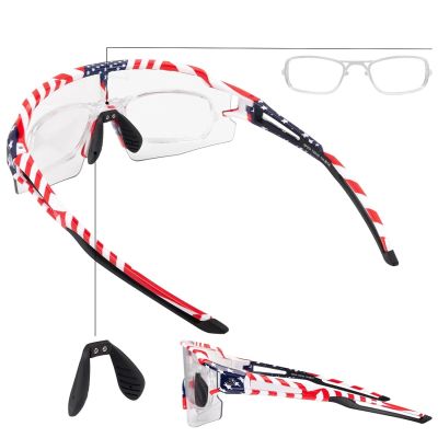 2. Rockbros Radsportbrille Photochrom mit UV-Schutz und Korrektureinsatz 14120008002 - USA Pattern - Weiß