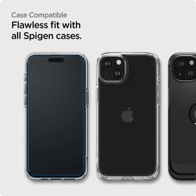 9. Spigen ALM Glass FC gehärtetes Glas für iPhone 15 – schwarz 2 Stk.