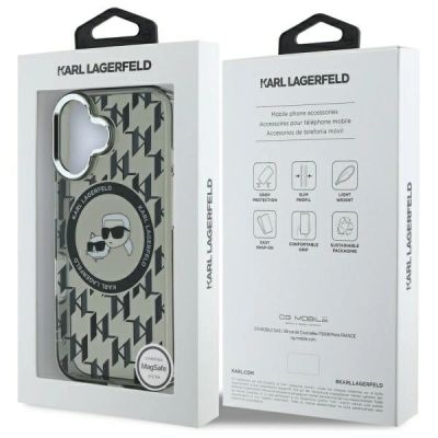 8. Karl Lagerfeld IML Monogram Karl & Choupette Head MagSafe-Hülle für iPhone 16 – Schwarz