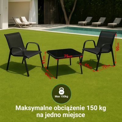 9. Klassisches Gartenmöbelset aus Textil aus dem Schwarzwald, zwei Stühle + schwarzer Tisch