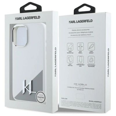 8. Karl Lagerfeld Silikon Initial Metal Logo MagSafe Hülle für iPhone 16 – weiß