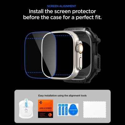 9. Spigen Rugged Armor Schutzhülle + 9H-Hartglas für Apple Watch Ultra 49 mm – Mattschwarz