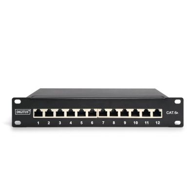 3. Digitus Patchpanel 10'' 12x RJ45, LSA-Level, Cat.6A, geschirmt, 1 HE, schwarz, Kabelführung