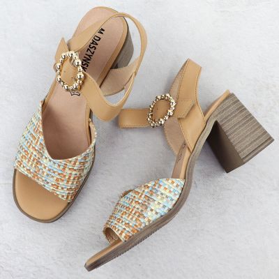 3. Damen-Sandalen mit Flechtoptik und Blockabsatz, beige M.Daszyński MR24125-4