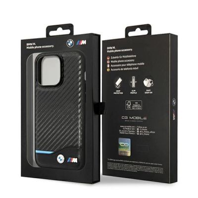 8. Hülle BMW BMHCP14L22NBCK iPhone 14 Pro 6.1 "schwarz / schwarzes Leder Carbon