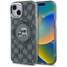 Karl Lagerfeld IML Monogram Karl & Choupette Head MagSafe Hülle für iPhone 15 Plus – Schwarz