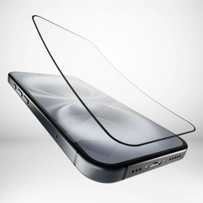 4. Puro Flexible Glass D3O Hybridglas mit schwarzem Rahmen für iPhone 16 Plus / iPhone 15 Pro Max / iPhone 15 Plus