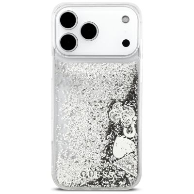 3. Guess Liq Hülle. Glitzeranhänger für iPhone 17 Pro Max – Silber