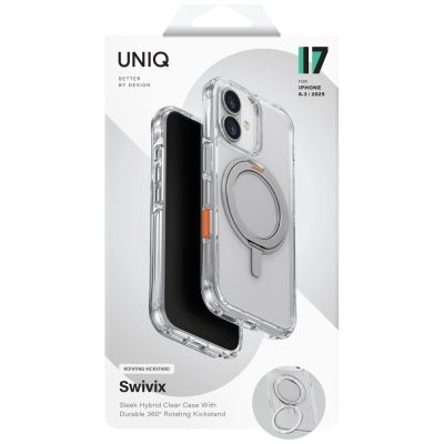 6. Uniq Swivix 360 drehbare Schutzhülle mit Ständer für iPhone 17 - Transparent
