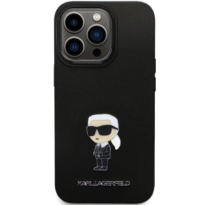 3. Karl Lagerfeld KLHCP13LSMHKNPK Hülle für iPhone 13 Pro / 13 – schwarz Silikon Ikonik Metall Pin