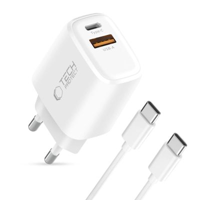 2. Tech-Protect NCA45W-GAN 2-Port 45W Wandladegerät mit USB-C-Kabel – Weiß