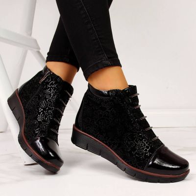 7. Damen-Lederboots mit Warmfutter und Print, schwarz, Filippo