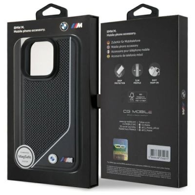 8. BMW M Perforierte MagSafe-Hülle mit Twisted Line-Design für iPhone 16 Pro – Schwarz