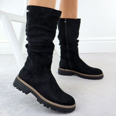 4. Damenstiefel, gefüttert, gerafft, schwarz M.Daszyński SA259-3