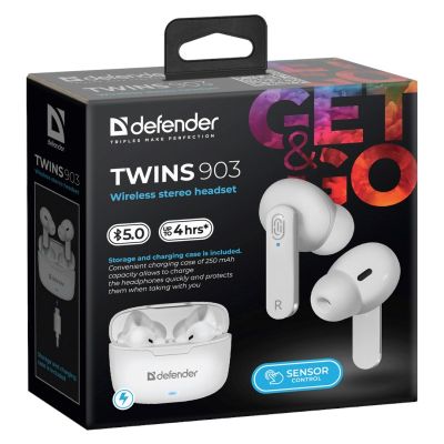 6. DEFENDER BLUETOOTH TWINS 903 IN-EAR-KOPFHÖRER WEISS 63903