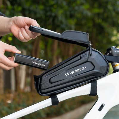 4. Wozinsky Fahrradtasche für den Rahmen, gepanzert, mit Handytasche, 1,7 l - schwarz