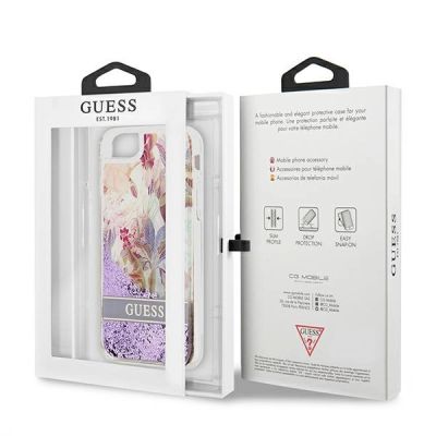 8. Guess Flower Liquid Glitter Case für iPhone SE 2022 / SE 2020 / 7 / 8 - Lila