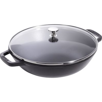 Gusseiserner Wok mit Deckel Staub – 30 cm, Schwarz