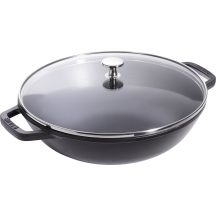 Gusseiserner Wok mit Deckel Staub – 30 cm, Schwarz