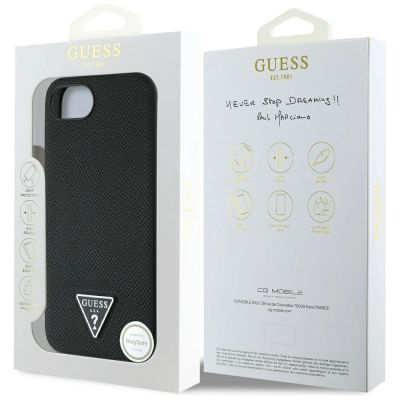 8. Guess Grained Triangle MagSafe iPhone 16e Hülle - Schwarz