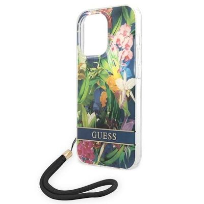 5. Guess GUOHCP14LHFLSB iPhone 14 Pro 6.1 "blau / blauer Hardcase Flower Strap