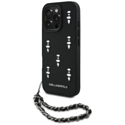 Karl Lagerfeld Saffiano Crystals w/Chain iPhone 16 Pro Max Hülle - Schwarz