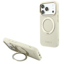 Guess Ring Stand 360 Grained Classic Logo MagSafe Hülle für iPhone 18 Pro / 17 Pro - Beige