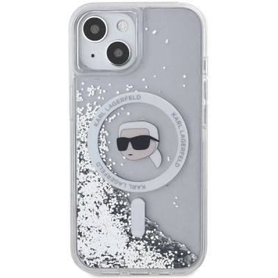 3. Karl Lagerfeld Liquid Glitter Karl Head MagSafe Hülle für iPhone 15 / 14 / 13 – transparent
