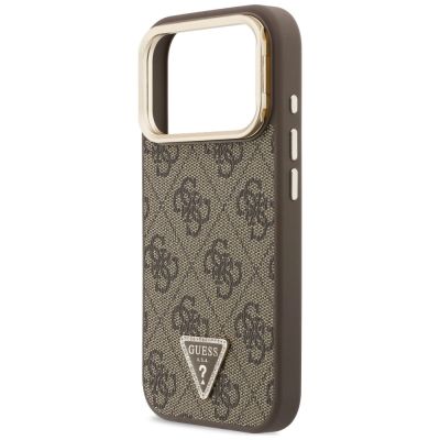 6. Guess 4G PU Triangle Logo & Stand Camera MagSafe Hülle für iPhone 18 Pro Max / 17 Pro Max – braun