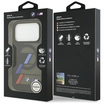 8. BMW M IML Metallknöpfe, dreifarbige Linien, MagSafe-Hülle für iPhone 17 Pro Max – Schwarz
