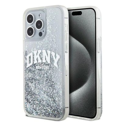 DKNY Liquid Glitter Big Logo Hülle für iPhone 15 Pro – Weiß