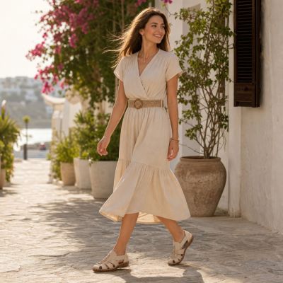9. Beige Damen-Ledersandalen Rieker M1679-60