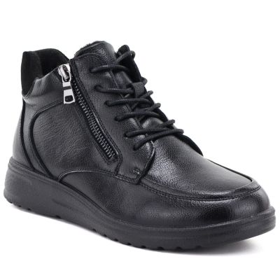 Gefütterte Damen-Lederstiefeletten mit Keilabsatz, schwarz Potocki JE19502