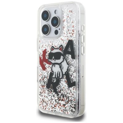 2. Karl Lagerfeld Flüssigglitzer-Choupette-Logo-Hülle für iPhone 16 Pro – Transparent
