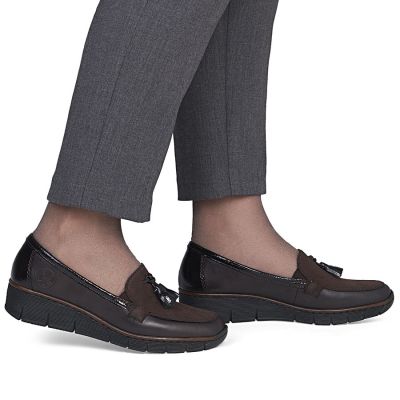 6. Rieker 53771-25 Damen-Keilschuhe aus Leder, bequemes Braun