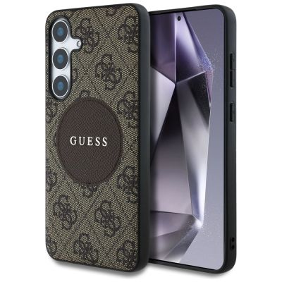 Guess 4G Round Patch Classic Logo MagSafe Hülle für Samsung Galaxy S25 braun