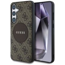 Guess 4G Round Patch Classic Logo MagSafe Hülle für Samsung Galaxy S25 braun