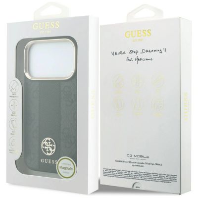 8. Guess 4G MagSafe Hülle mit Stripe Round und Classic Logos für iPhone 17 Pro / 18 Pro – Schwarz