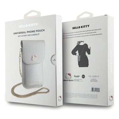 6. Hello Kitty Leder-Metall-Logo-Kettentasche – Silber