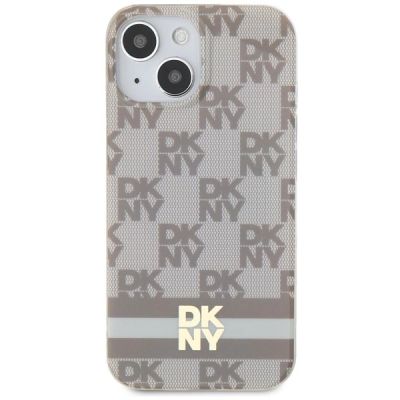 3. DKNY IML Checkered Mono Pattern & Printed Stripes MagSafe-Hülle für iPhone 15 / 14 / 13 – Beige
