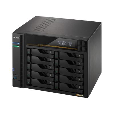 8. AS6810T NAS; Tower; 10x (3,5" SATA HDD/ 2,5" SSD); AMD Ryzen Embedded V3C14; 16 GB ECC DDR5 SODIMM (max. 64 GB), 2x 10GbE, 2x 5GbE, 4x M.2 2280 NVMe PCIe 4.0, 2x USB 4.0, 2x USB 3.2 Gen, 1x optionale 10GbE-Karte