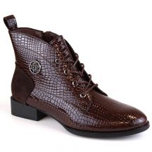 Filippo W PAW478B Stiefeletten aus braunem Lackleder mit isolierter Krokodilleder
